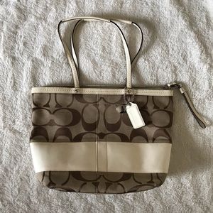 Coach Signature Brown and Tan Bucket Purse